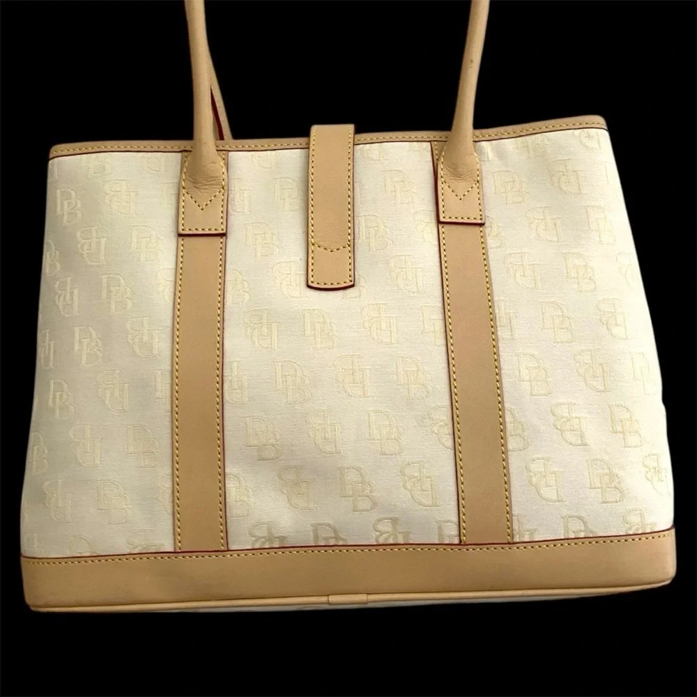 Dooney and Bourke Cream Fabric Logo Large Tote Satchel